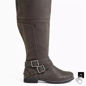 TORRID - BLACK Oiled Faux Suede Double Buckle Knee-High Boot (WW)